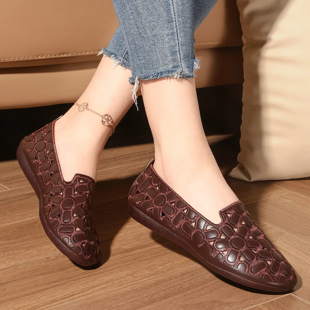 Cutout Round Toe Slip-Ons - Tigbul's Variety Fashion Shop