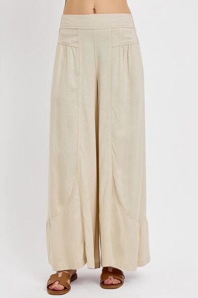 Tan Shirring Detail Wide Leg Pants - Tigbul's Variety Fashion Shop