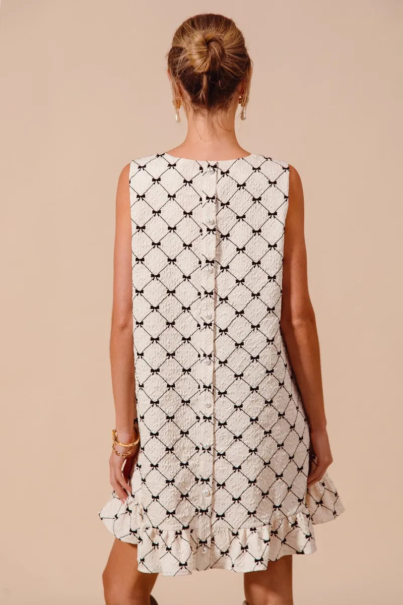 SO ME Texture Bow Printed Mini Ruffle Dress - Tigbul's Variety Fashion Shop