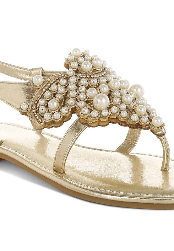Opazie Metallic Pearl Embellished Flats - Tigbul's Variety Fashion Shop