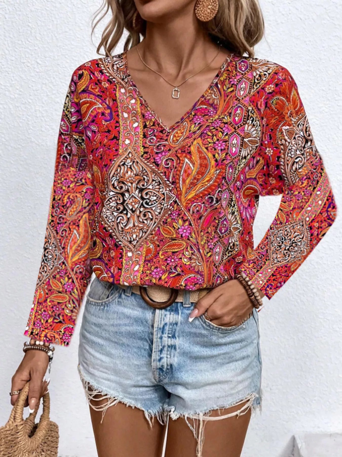 Paisley Print Long Sleeve Blouse - Tigbul's Variety Fashion Shop