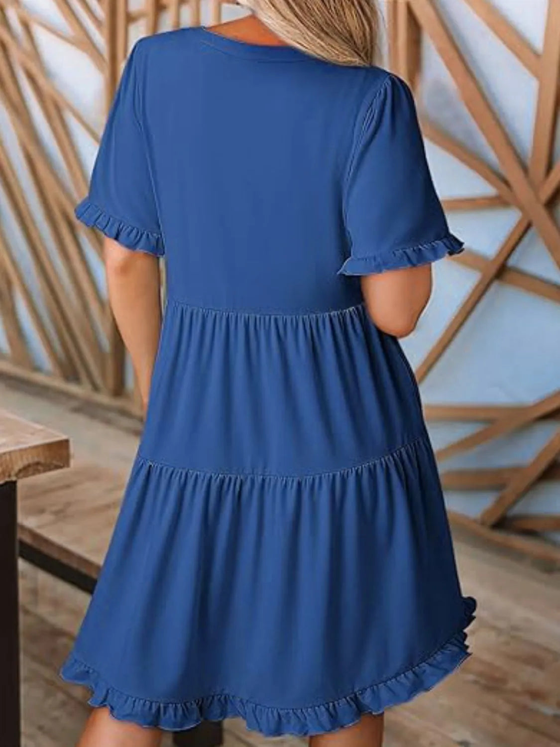 Tiered Notched Short Sleeve Mini Dress - Tigbul's Variety Fashion Shop