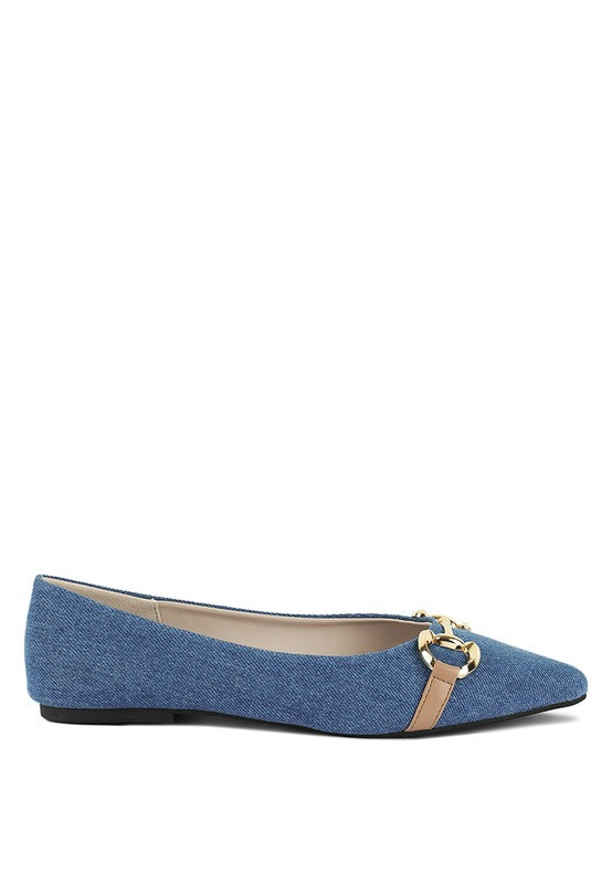 Cressida Denim Horsebit Detail Ballet Flats - Tigbul's Variety Fashion Shop