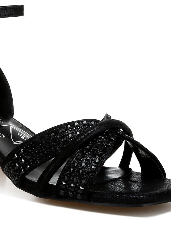 Babylon Low Block Heel Rhinestone Sandals - Tigbul's Variety Fashion Shop