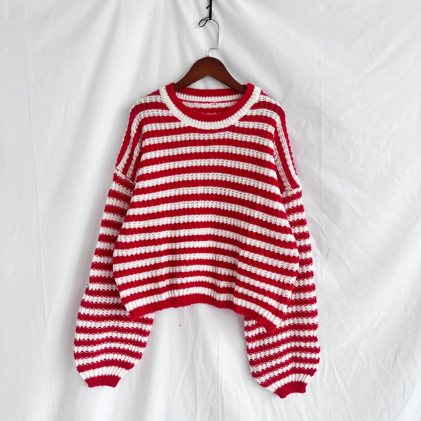 Oversized Striped Drop Shoulder Sweater - Tigbul's Variety Fashion Shop