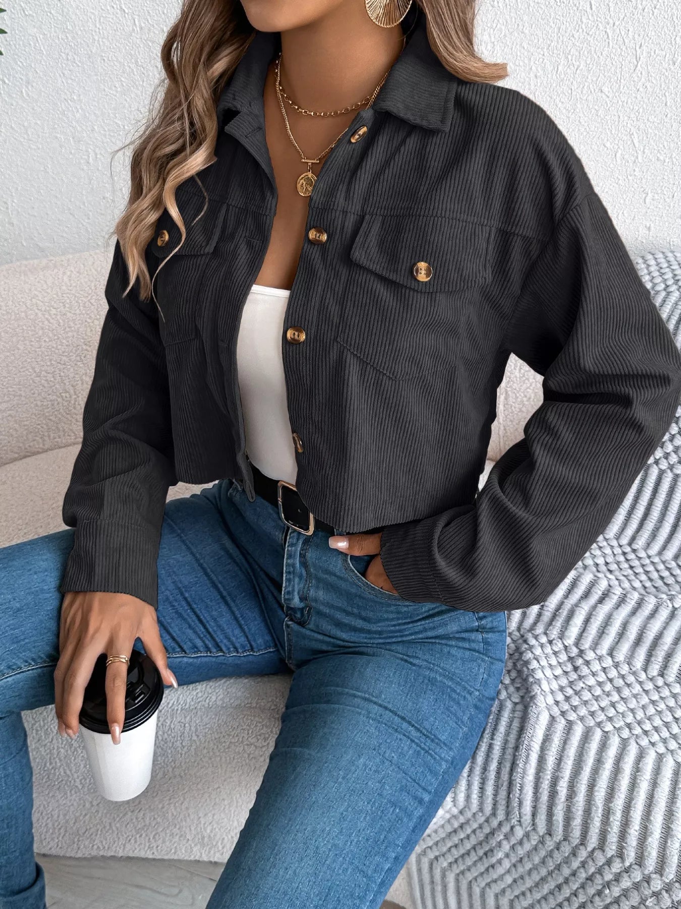 Corduroy Button-Up Dropped Shoulder Jacket - Tigbul's Variety Fashion Shop