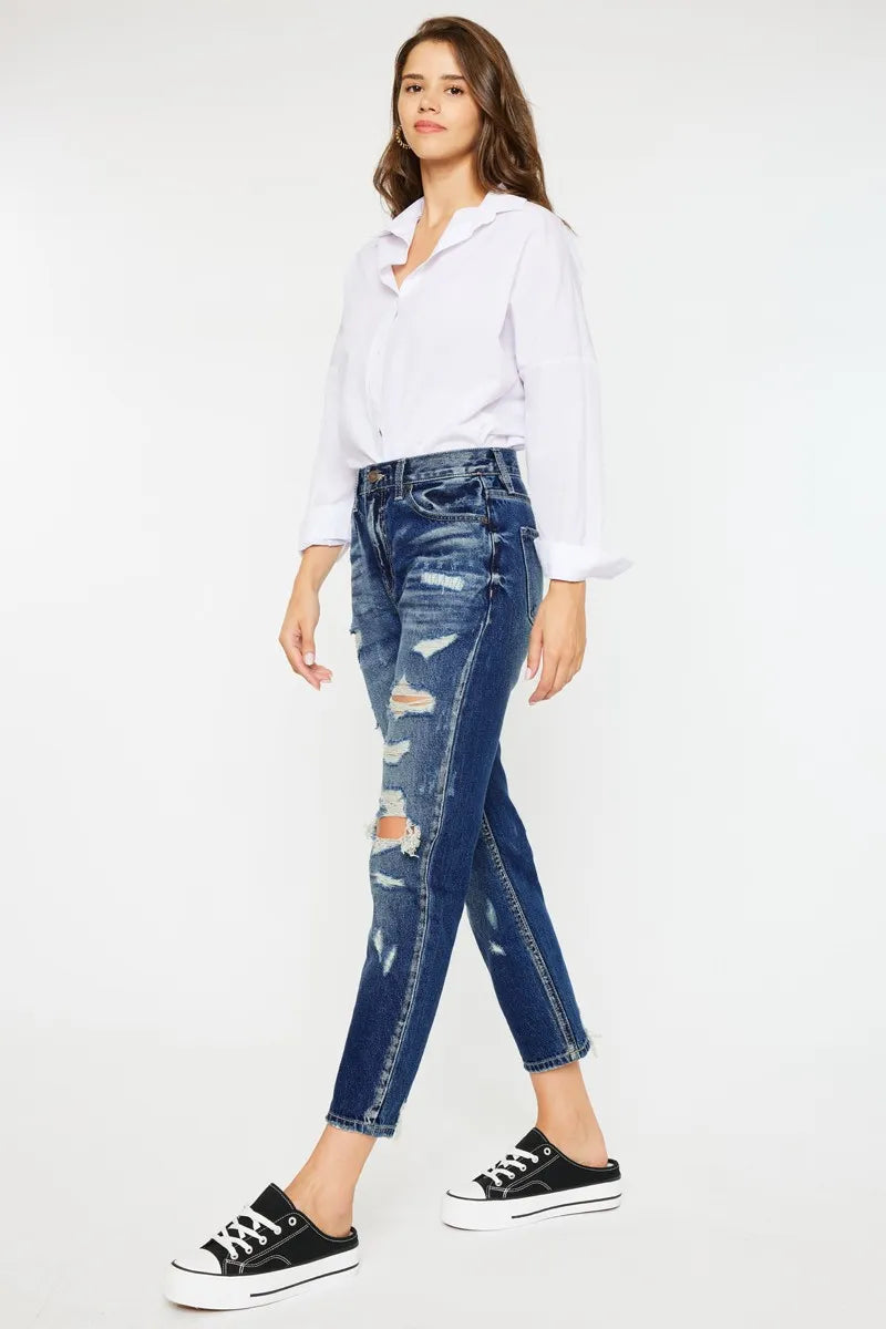 Kancan High Rise Distressed Mom Fit Jeans - Tigbul's Variety Fashion Shop