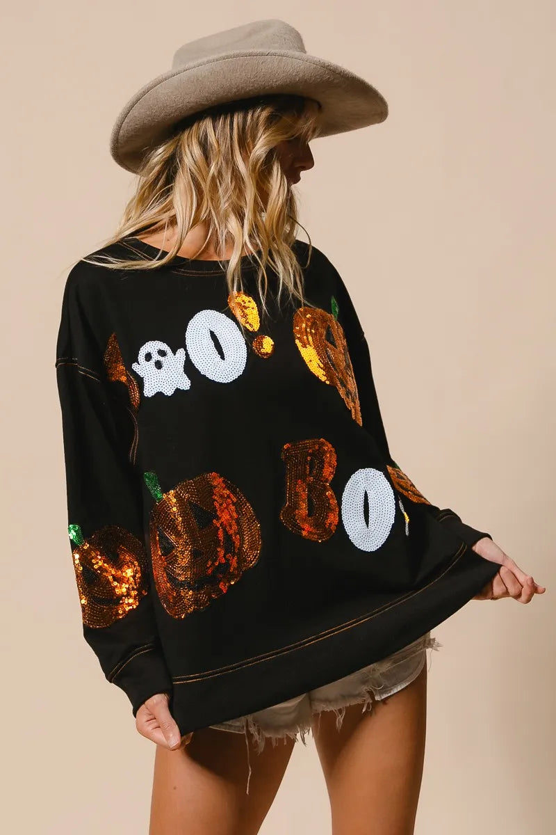 BiBi Halloween Theme Sequin Embroideries Sweatshirt - Tigbul's Variety Fashion Shop