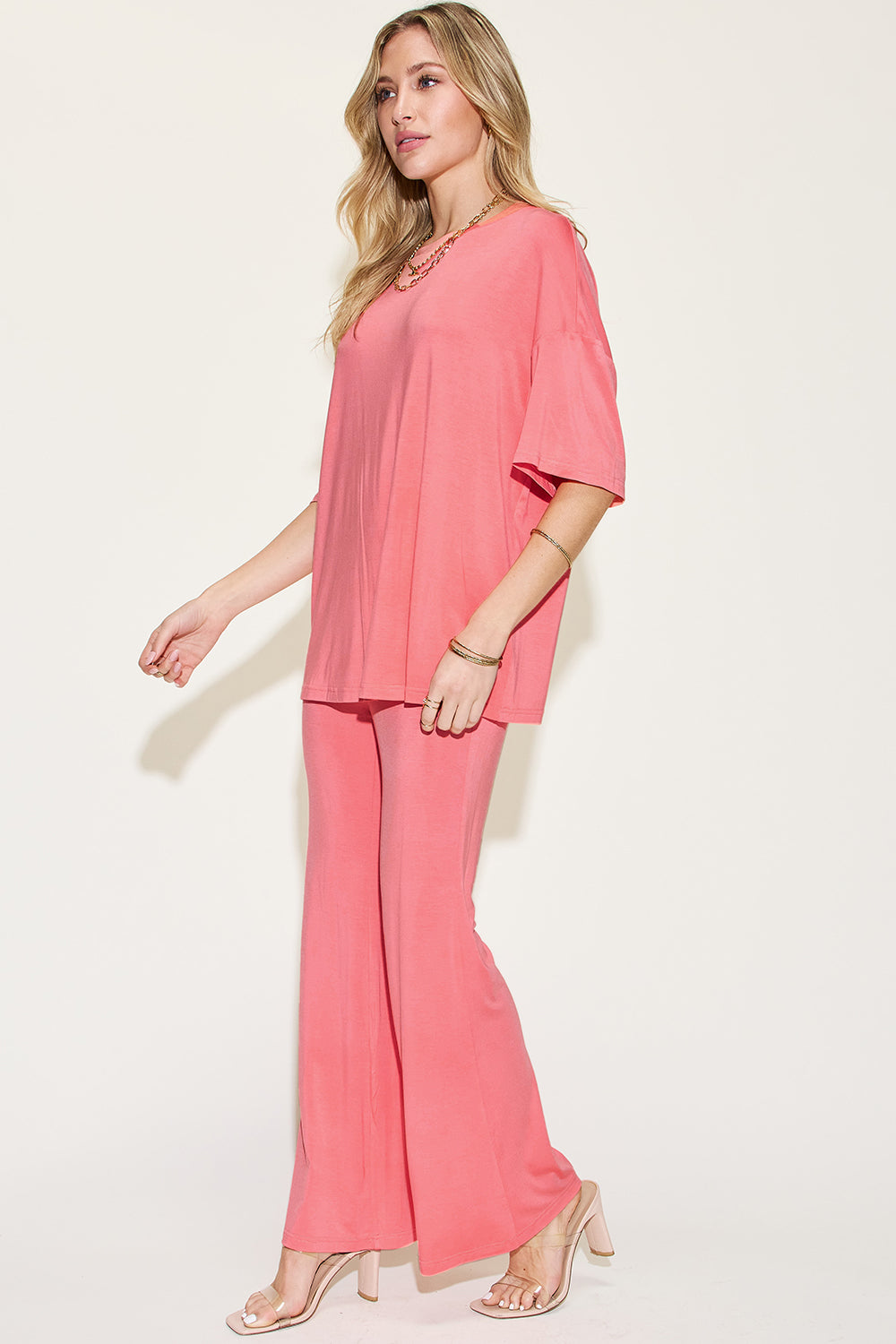 Bamboo Drop Shoulder T-Shirt and Flare Pants Set - Tigbul's Variety Fashion Shop