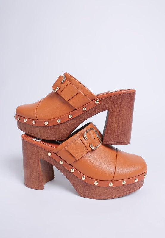 Genuine Leather Studded Clog Heels - Tigbuls Variety
