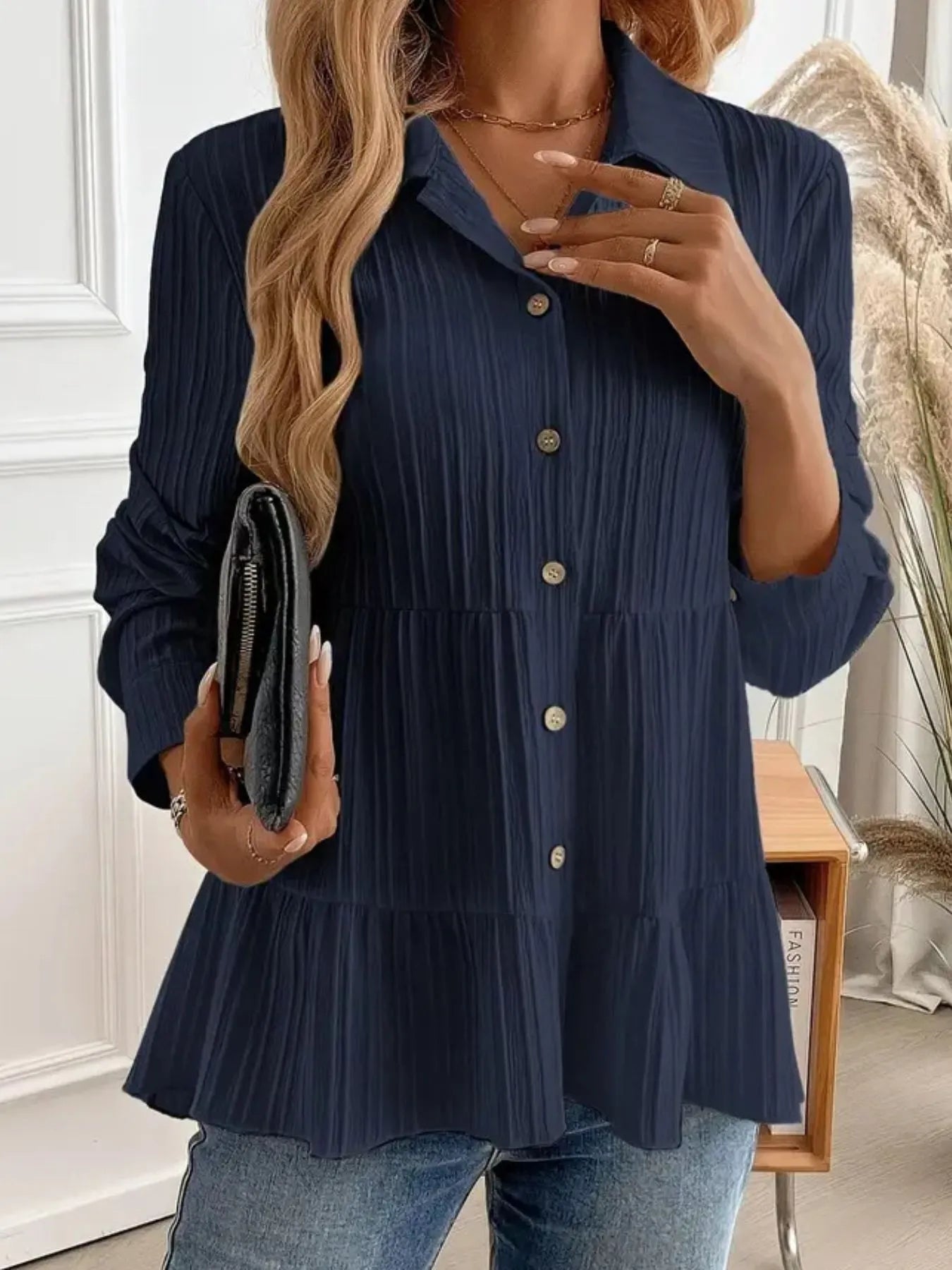 Striped Button-Down Tiered Shirt - Tigbul's Variety Fashion Shop