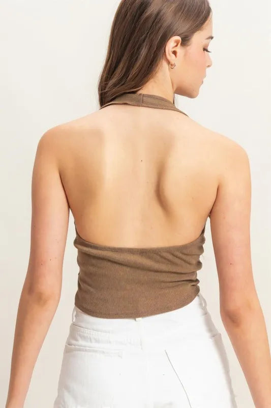 Mineral Wash Halter Neck Everyday Top - Tigbul's Variety Fashion Shop