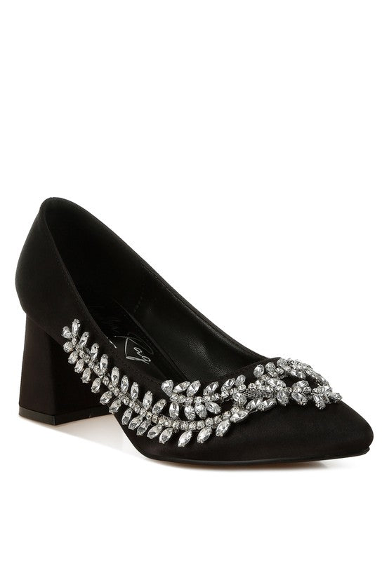 Abatina Satin Diamante Embellished Pumps - Tigbul's Variety Fashion Shop