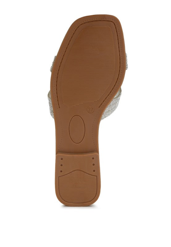 Minople Rhinestones Embellished Flat Sandals - Tigbul's Variety Fashion Shop