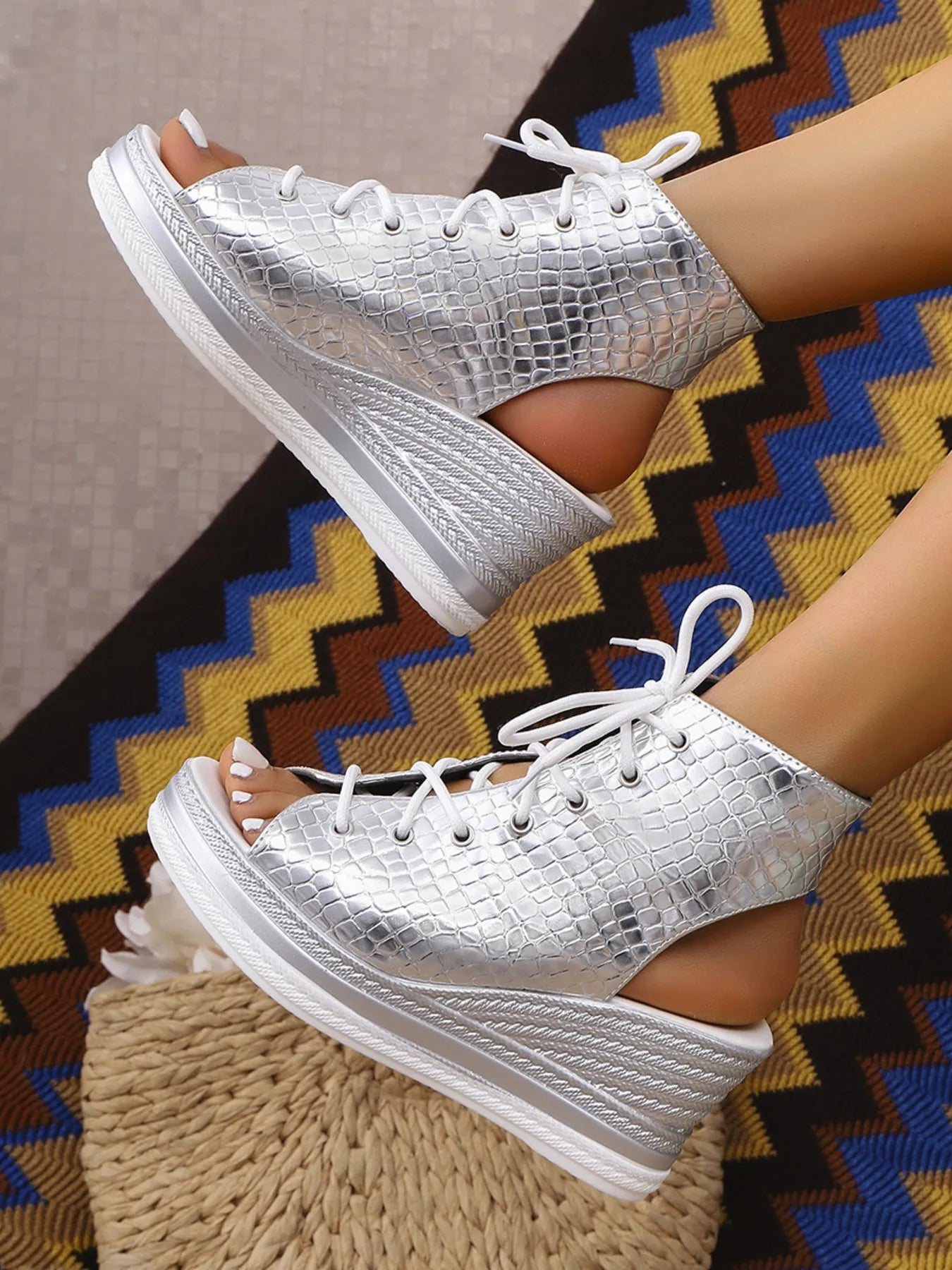 Lace Up Open Toe Wedge Sandals - Tigbul's Variety Fashion Shop