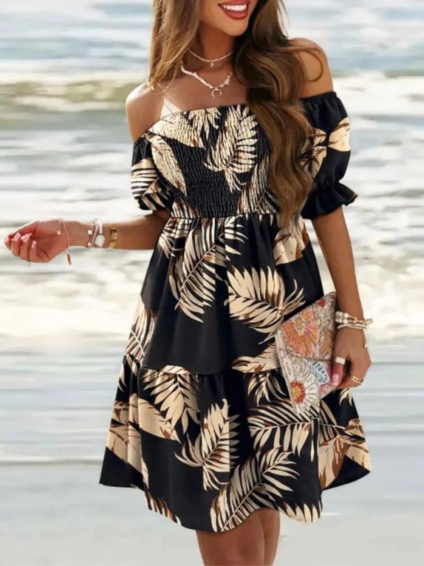 Off Shoulder Smocked Summer Dress - Tigbul's Variety Fashion Shop