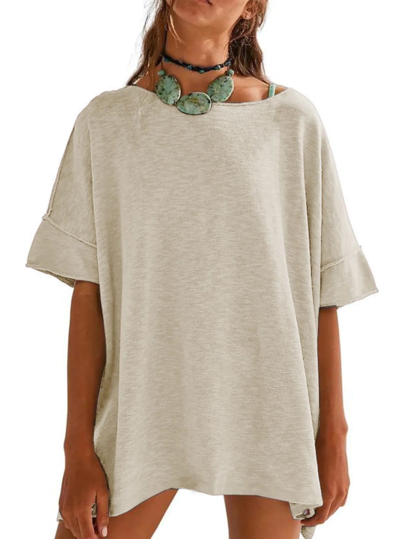 Oversized Round Neck Drop-Shoulder T-Shirt - Tigbul's Variety Fashion Shop