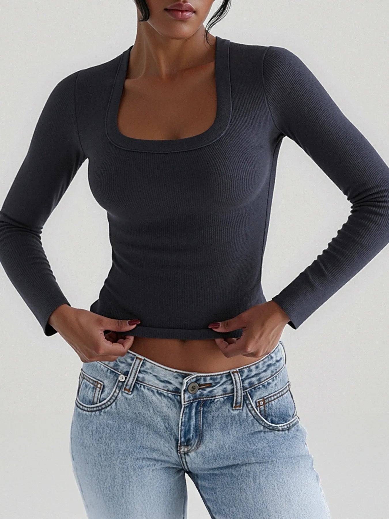 Square Neck Long Sleeve T-Shirt - Tigbul's Variety Fashion Shop