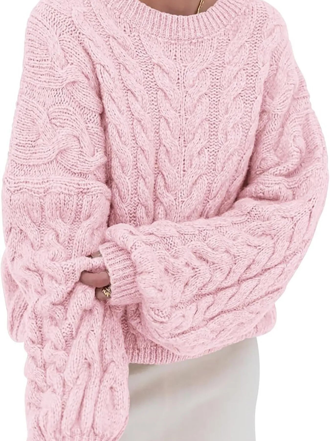 Cable Knit Long Sleeve Sweater - Tigbul's Variety Fashion Shop