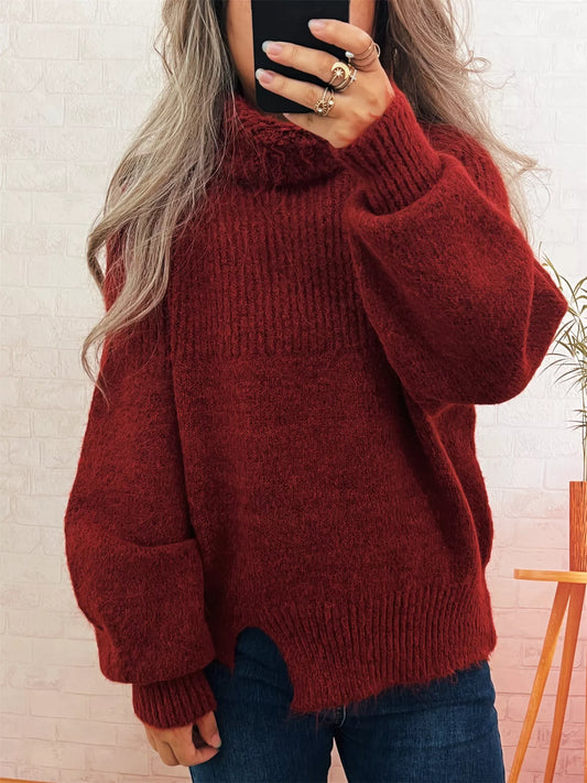 Ribbed Turtleneck Long Sleeve Sweater - Tigbul's Variety Fashion Shop