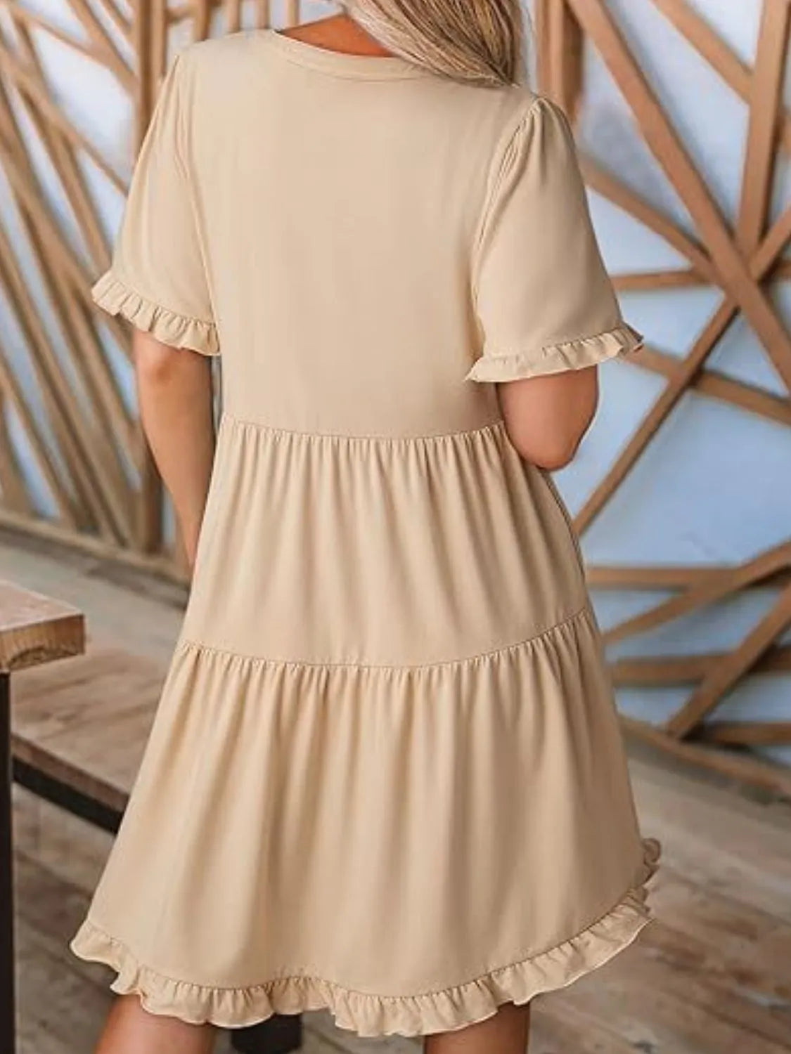 Tiered Notched Short Sleeve Mini Dress - Tigbul's Variety Fashion Shop