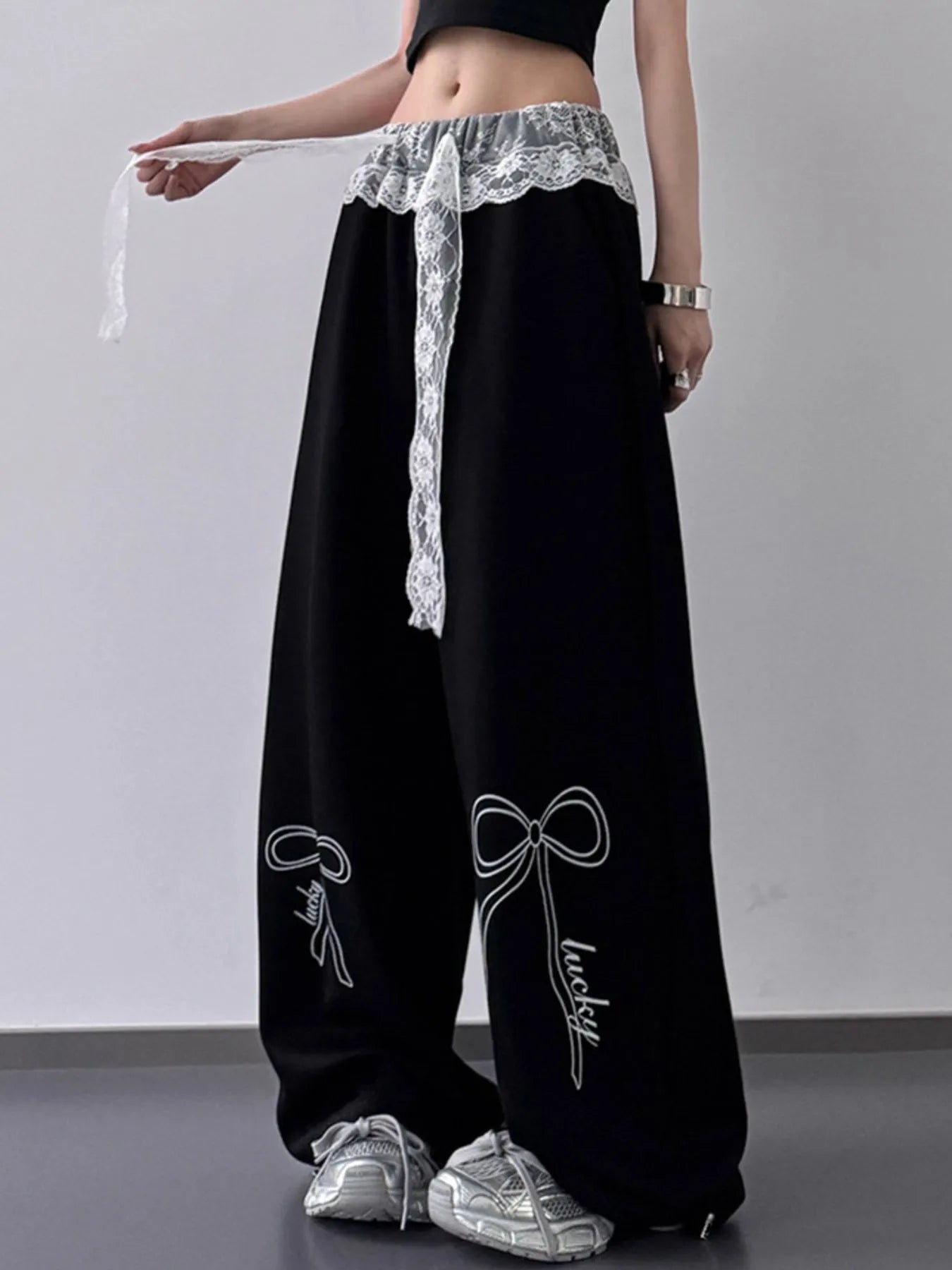 Wide Leg Pants with Lace Belt Detail - Tigbul's Variety Fashion Shop