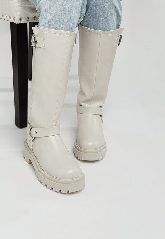 Taimen Harnes Detail Long Boots - Tigbul's Variety Fashion Shop