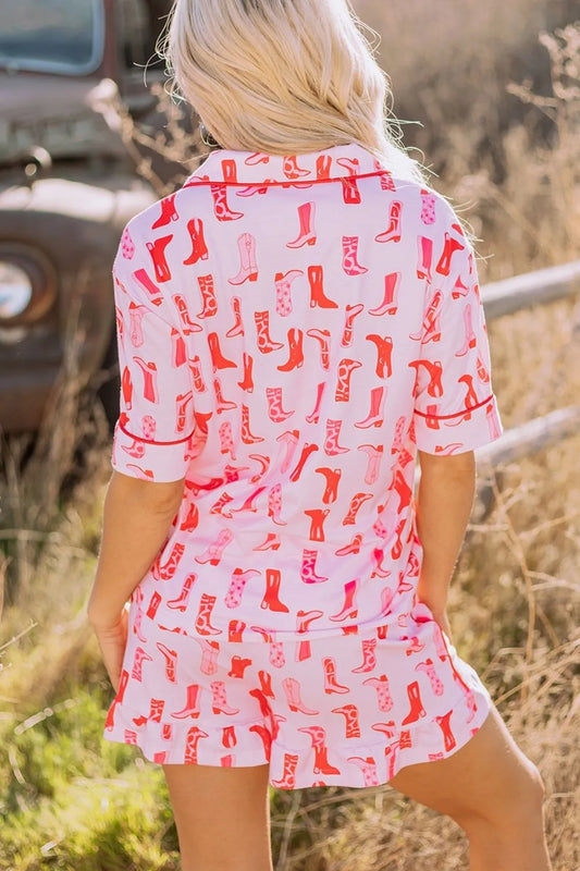Cowgirl Boots Printed Shirt and Shorts Set - Tigbul's Variety Fashion Shop