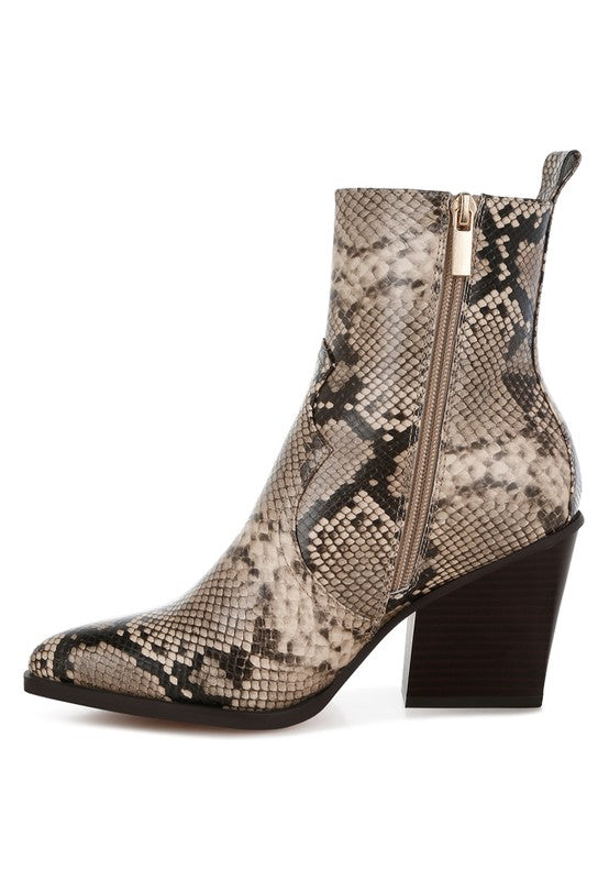 Cornus Snake Print Ankle Boots - Tigbul's Variety Fashion Shop