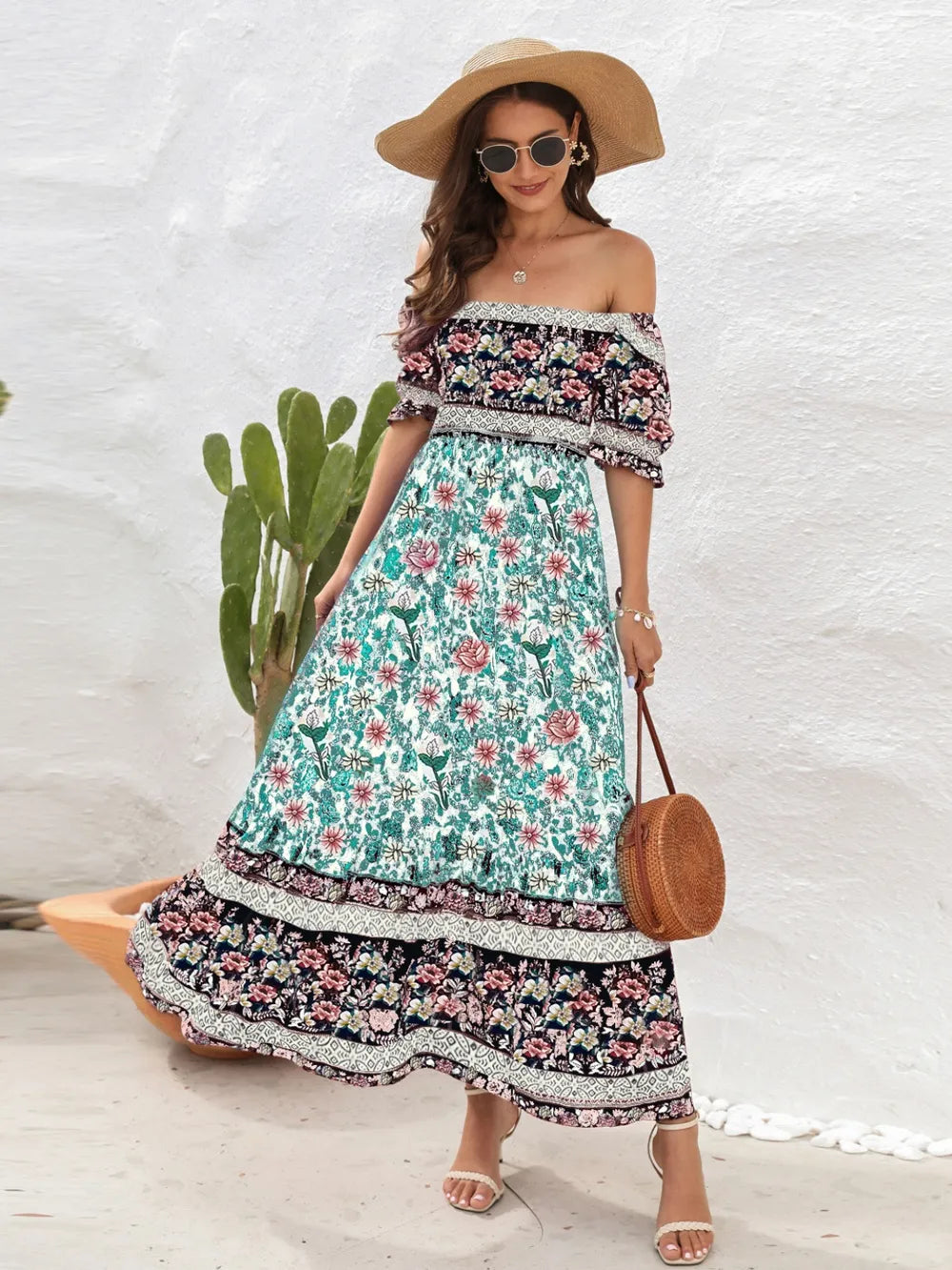 Floral Flounce Sleeve Midi Dress - Tigbul's Variety Fashion Shop