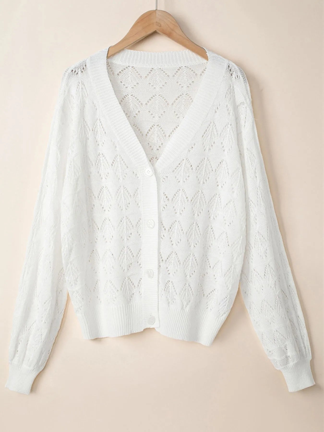 Openwork Button Up Cardigan - Tigbul's Variety Fashion Shop