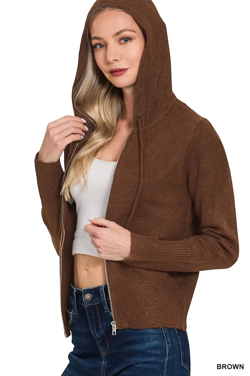 Zenana Drawstring Zip Up Hooded Cardigan - Tigbul's Variety Fashion Shop