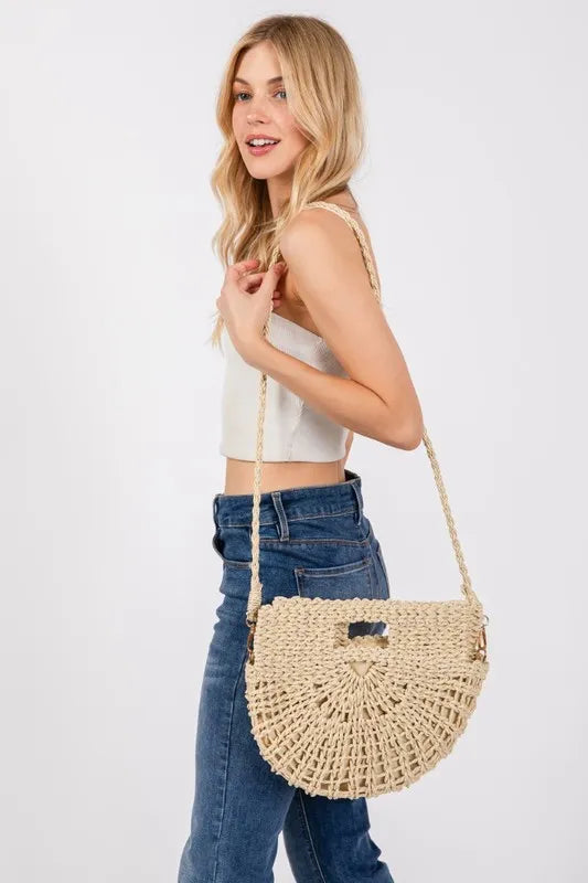 Ivory Braided Semi Circle Tote Bag - Tigbul's Variety Fashion Shop