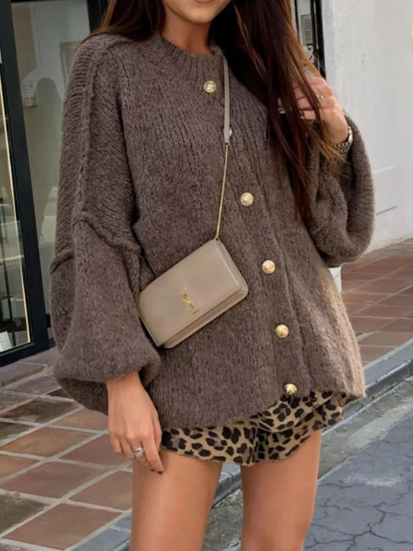 Oversized Knit Button-Down Batwing Sleeve Cardigan - Tigbul's Variety Fashion Shop