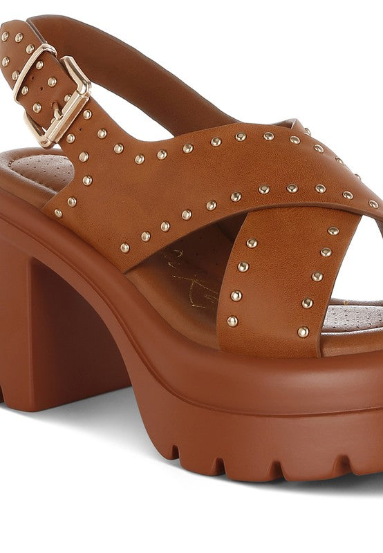 Nambo Stud Embellished Block Heel Sandals - Tigbul's Variety Fashion Shop