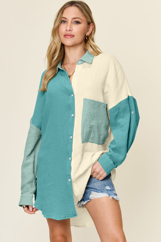 Pocketed Texture Button Up Shirt - Tigbul's Variety Fashion Shop