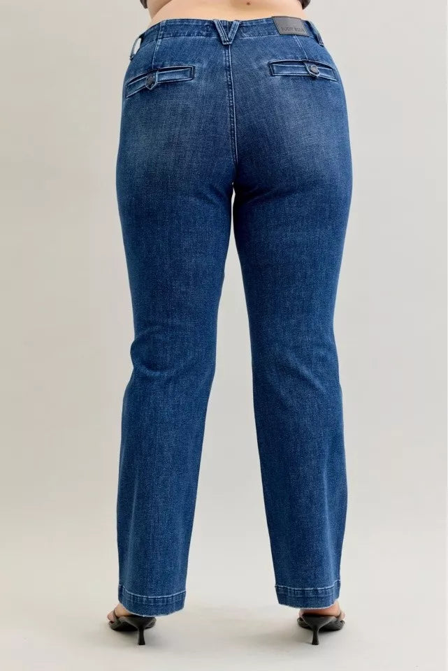 Judy Blue Full Size Mid Rise Bootcut Jeans with Welt Pockets Plus Size - Tigbul's Variety Fashion Shop