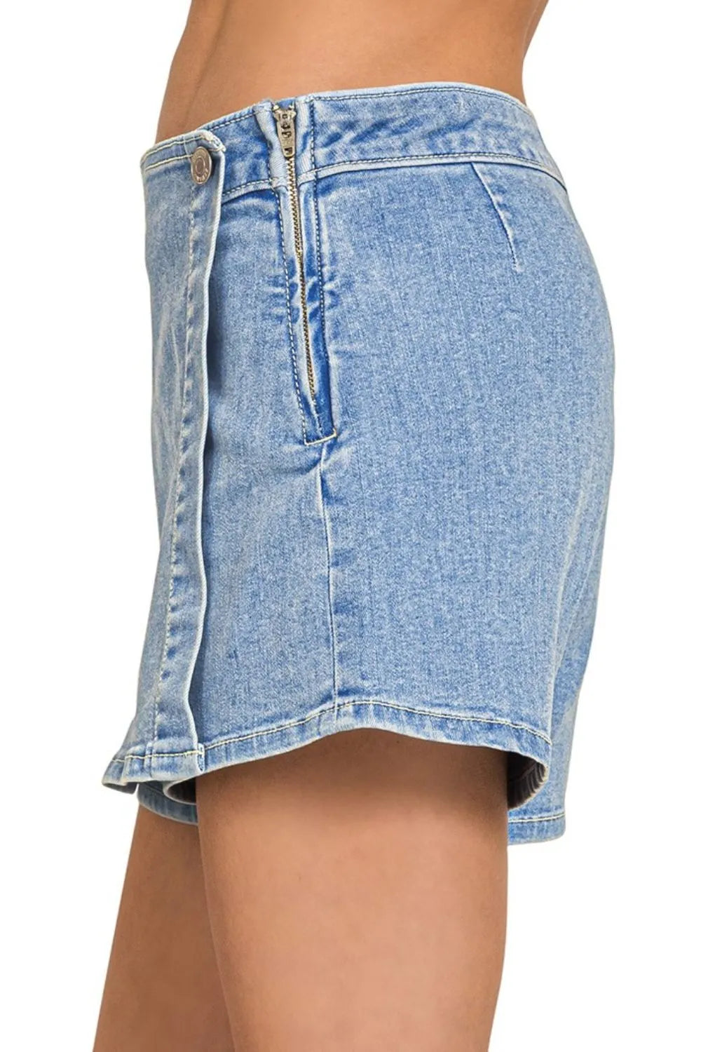 Zenana Wrap Front Skort Denim Shorts - Tigbul's Variety Fashion Shop