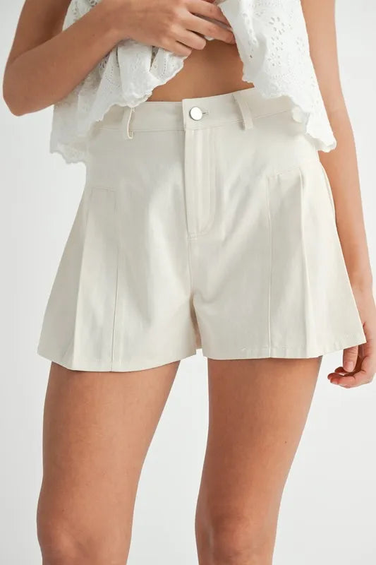 Ivory Pleated High Waist Twill Shorts - Tigbul's Variety Fashion Shop