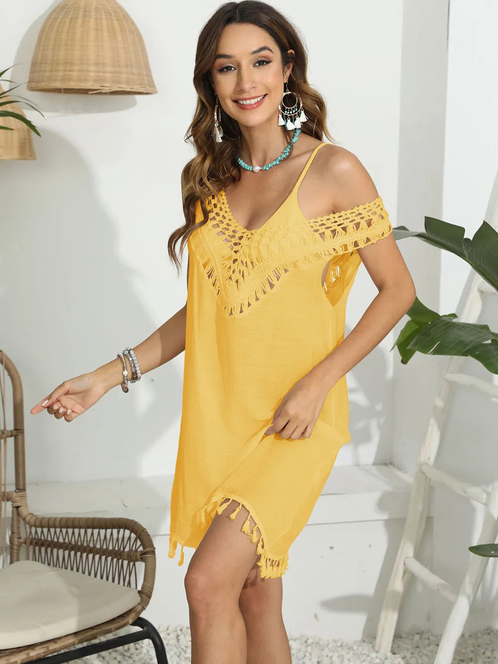 Tassel Scoop Neck Wide Strap Cover-Up - Tigbul's Variety Fashion Shop