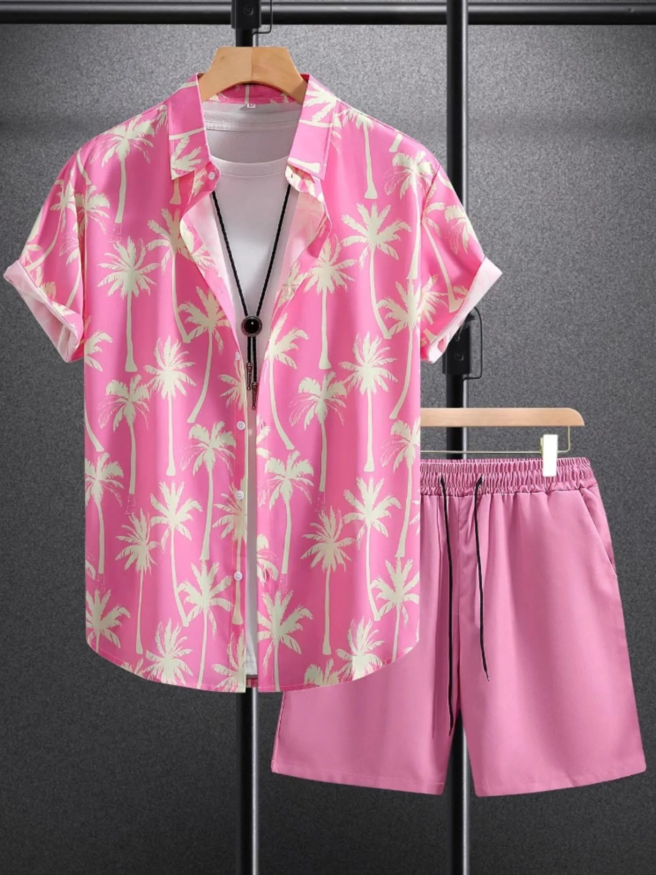 Men's Palm Tree Print Top and Shorts Summer Set - Tigbul's Variety Fashion Shop