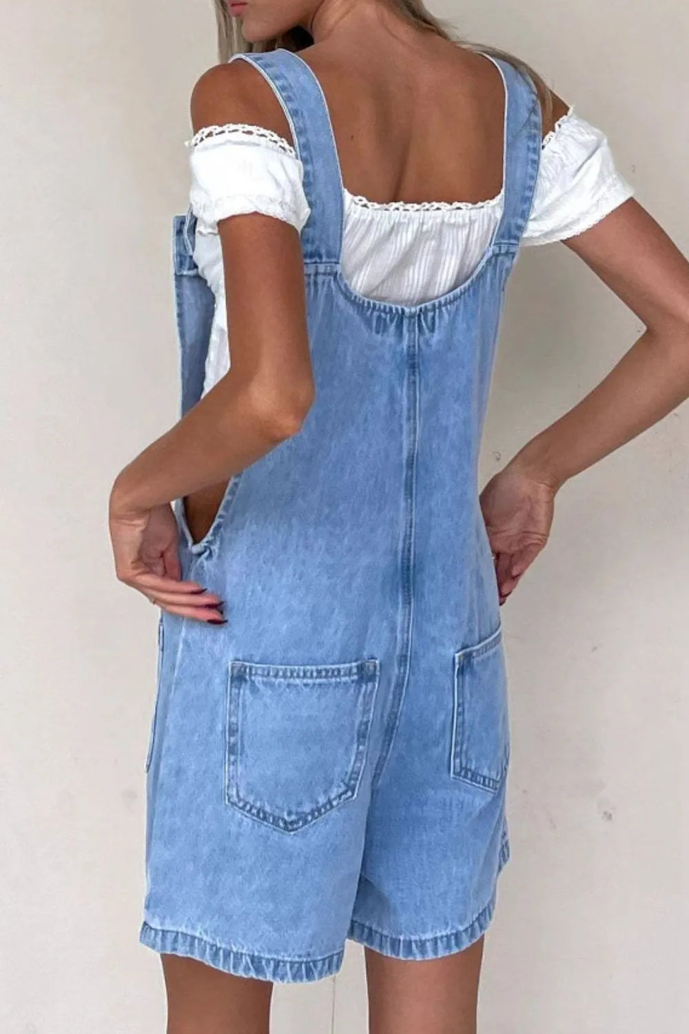 Button Front Denim Overall Shorts with Front Pockets - Tigbul's Variety Fashion Shop