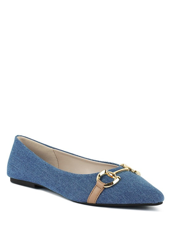 Cressida Denim Horsebit Detail Ballet Flats - Tigbul's Variety Fashion Shop