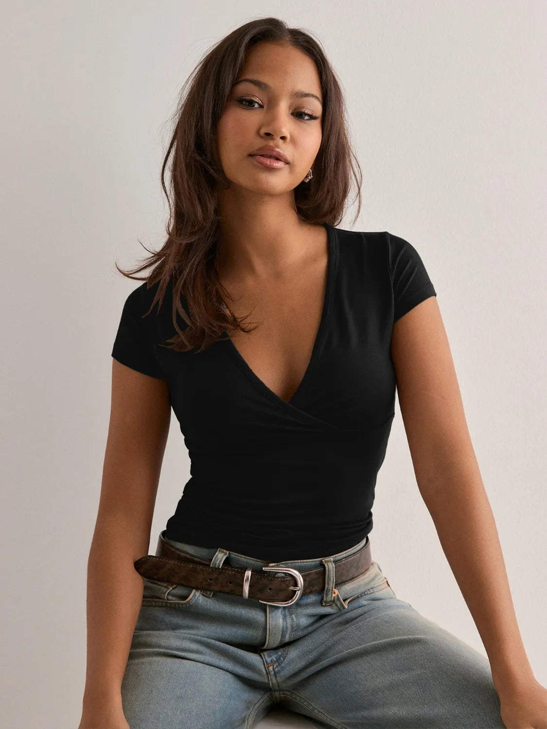 Surplice Short Sleeve T-Shirt - Tigbul's Variety Fashion Shop