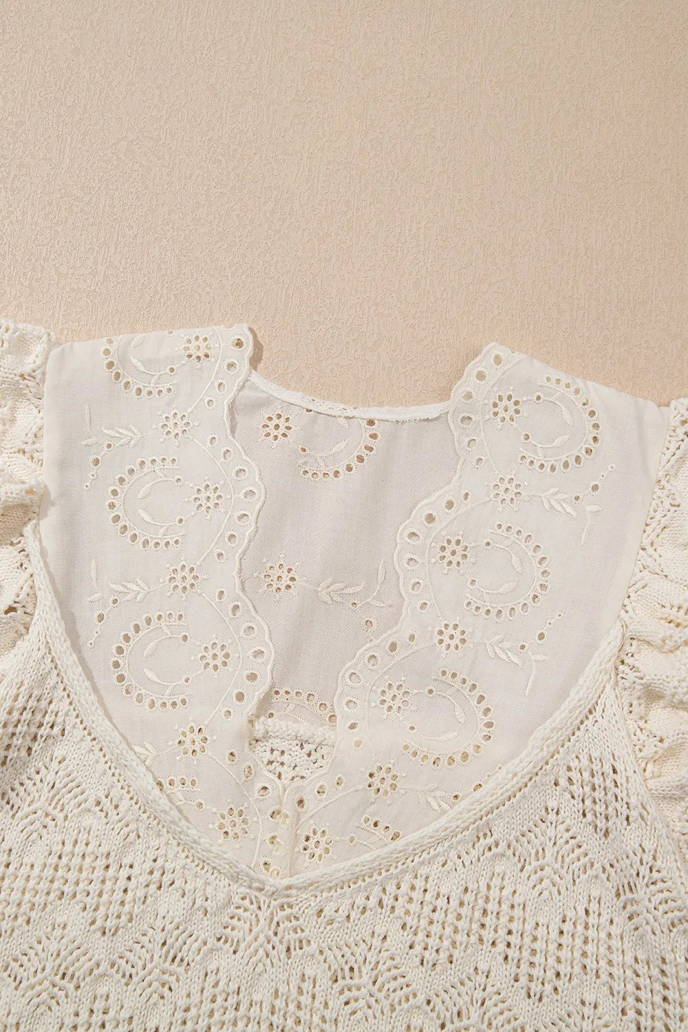 Embroidered Patchwork Hollow Out Knitted Ruffle Sweater Vest - Tigbul's Variety Fashion Shop