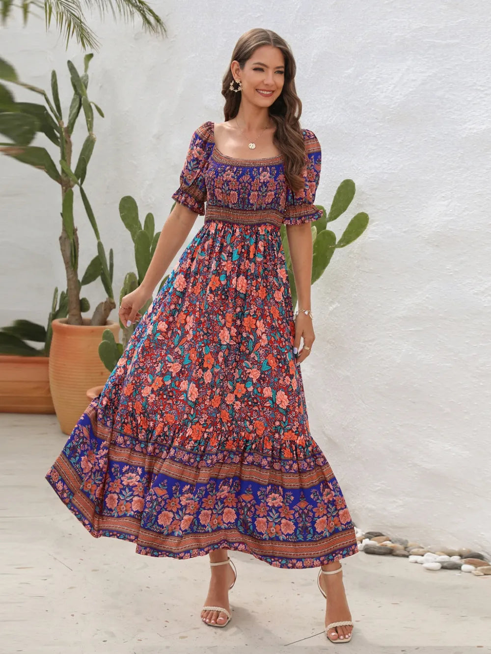 Floral Flounce Sleeve Midi Dress - Tigbul's Variety Fashion Shop