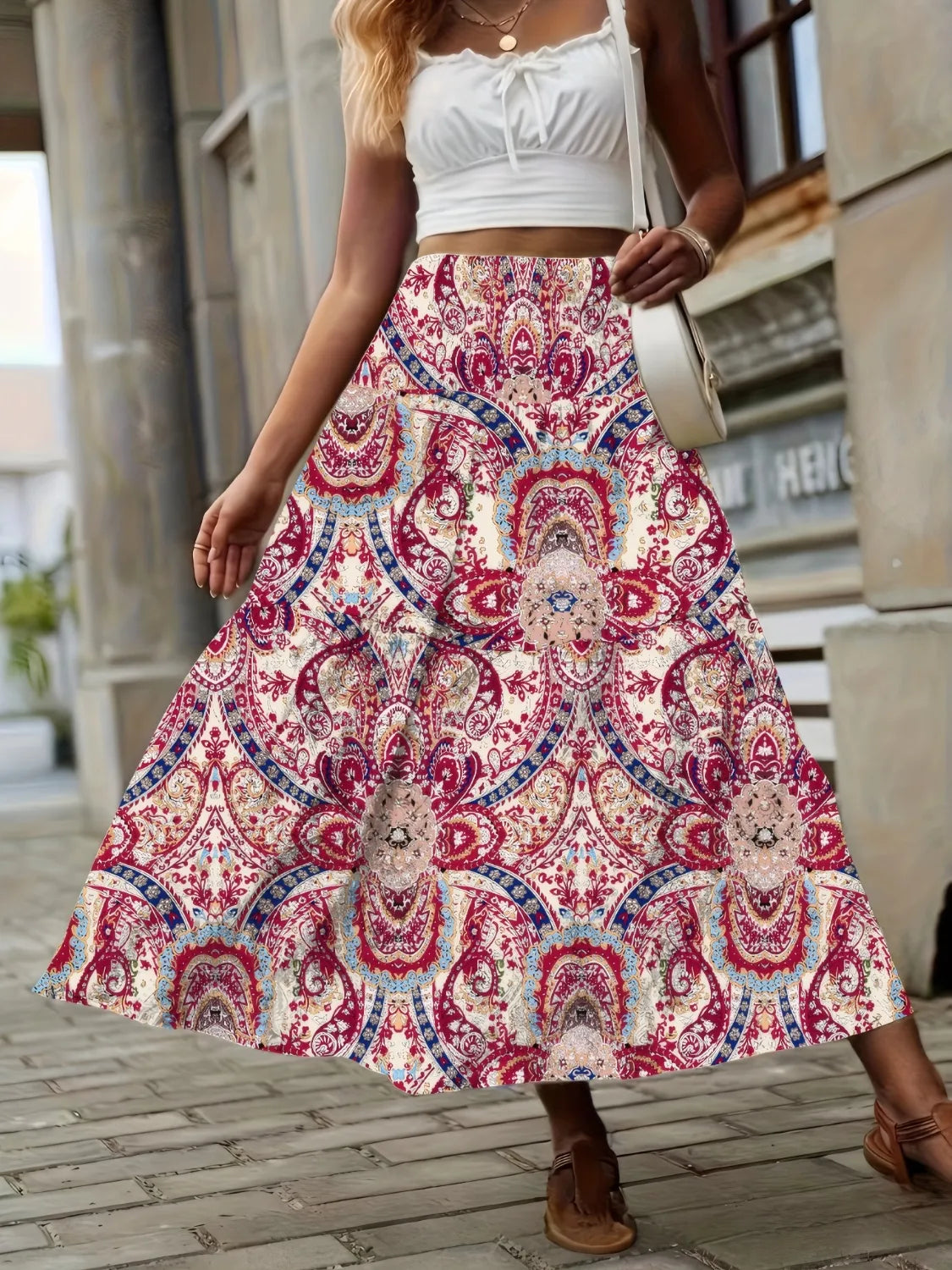Smocked Printed High Waist Skirt - Tigbul's Variety Fashion Shop