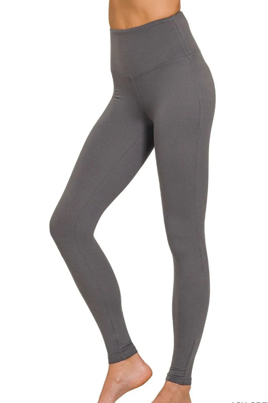 Grey Premium Microfiber Wide Waistband Leggings - Tigbul's Variety Fashion Shop
