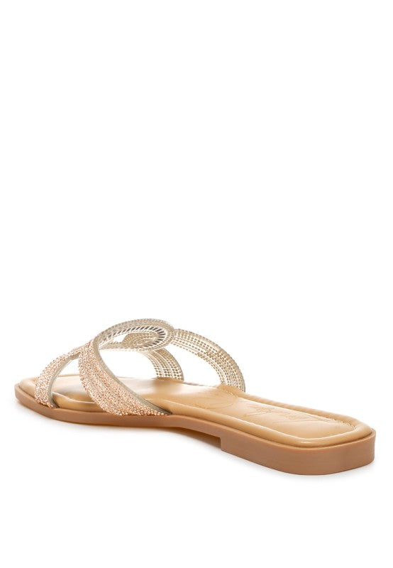 Minople Rhinestones Embellished Flat Sandals - Tigbul's Variety Fashion Shop