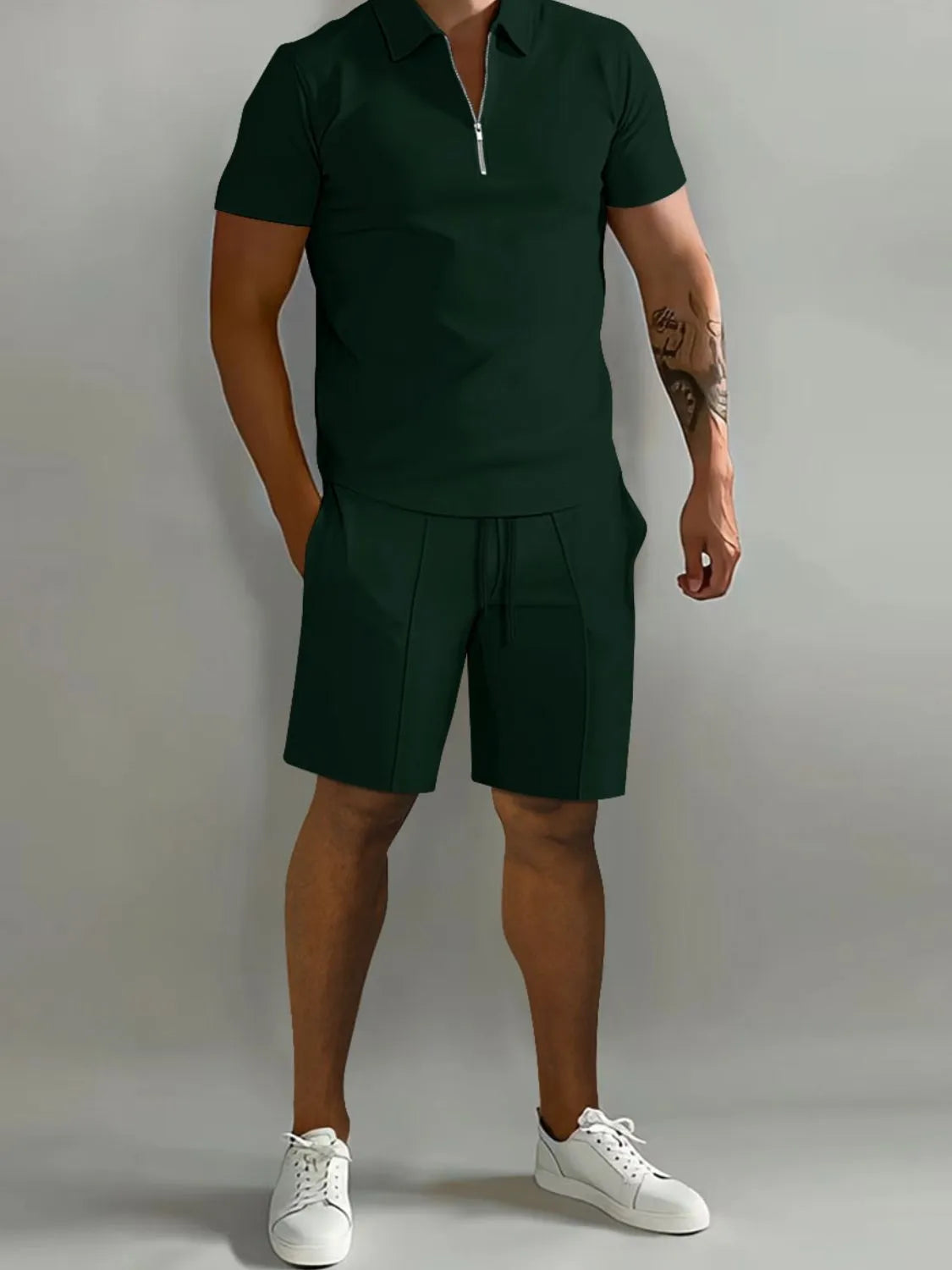 Men's Full Size Collared Neck Short Sleeve Top and Shorts Set Plus Size - Tigbul's Variety Fashion Shop
